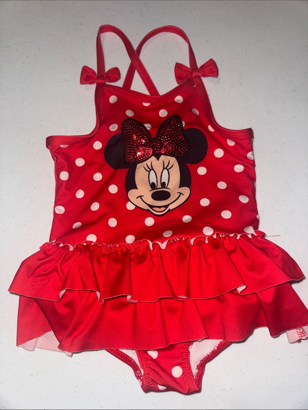 Disney Red and White Polka Dot Minnie Ruffle Toddler Swimsuit